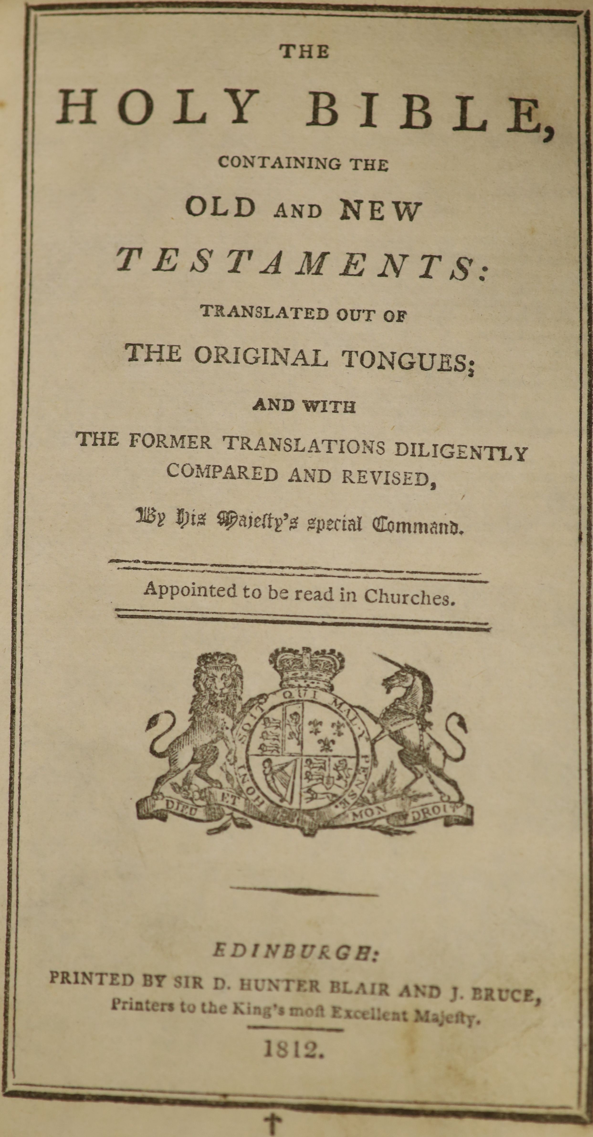 Bible in English - The Holy Bible, 12mo, engraved title, trimmed and strengthened, Charles Bill & Ye Executors of Thomas Newcomb, London, 1704, bound with The New Testament, Roger Daniel, Cambridge, 1645, 19th century bl
